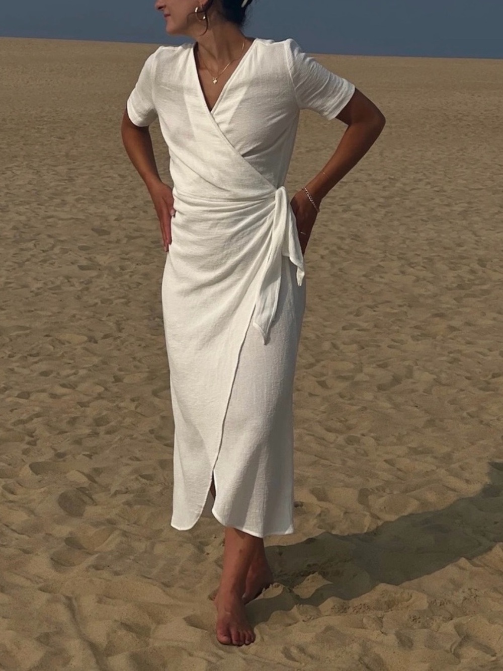 Na Nin XS  The Minka Natural White/Ivory Waffled Cotton Wrap Dress
